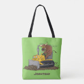 Funny Bulldozer Driving Cartoon Tasche (Rückseite)