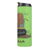 Funny Bulldozer Driving Cartoon Thermosbecher (Nach rechts gedreht)