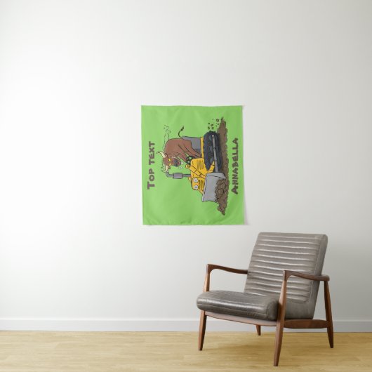 Funny Bulldozer Driving Cartoon Wandteppich (Beispiel)