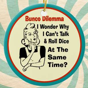 Funny Bunco Dilemma mit Retro Frau Keramikornament