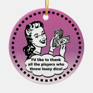 Funny Bunco Player Gewinner Rosa Vintag Keramik Ornament