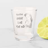 Funny Bunco Retro Frau Welchen Tisch gehe ich? Schnapsglas (Rückseite)