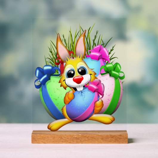 Funny Bunny biting an Easter Egg Acrylschild (Neutral)