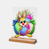 Funny Bunny biting an Easter Egg Acrylschild (Winkel)