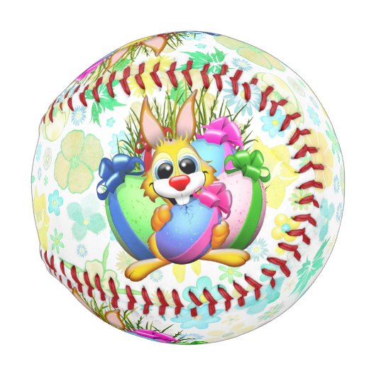 Funny Bunny biting an Easter Egg Baseball (Vorne Rechts)