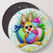 Funny Bunny biting an Easter Egg Button (Vorne & Hinten)