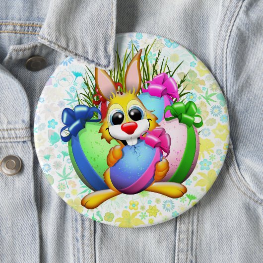 Funny Bunny biting an Easter Egg Button (Beispiel)