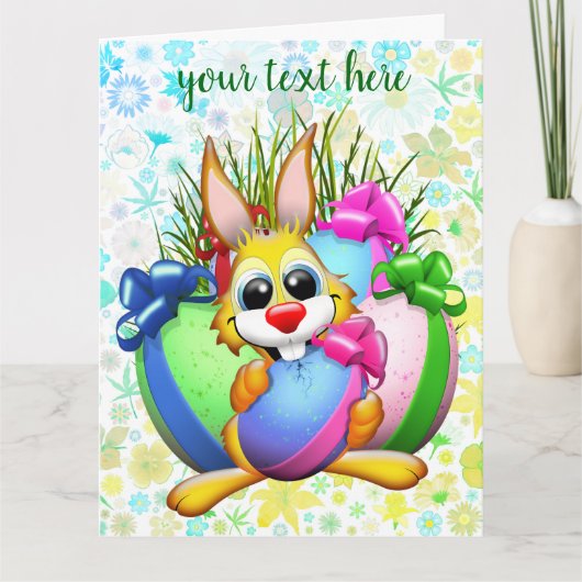 Funny Bunny biting an Easter Egg Dankeskarte (Vorderseite)