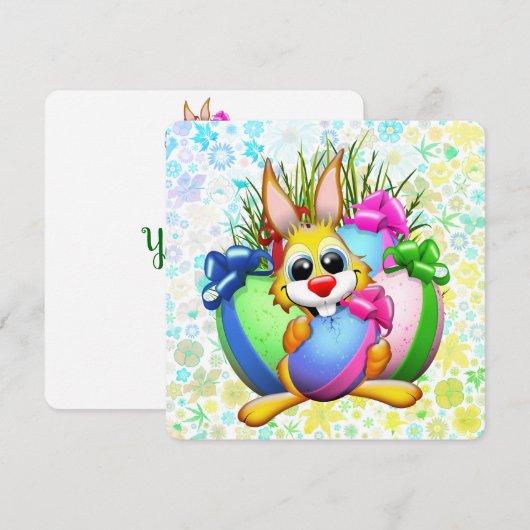 Funny Bunny biting an Easter Egg Dankeskarte (Vorne/Hinten)