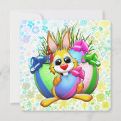 Funny Bunny biting an Easter Egg Dankeskarte (Vorderseite)