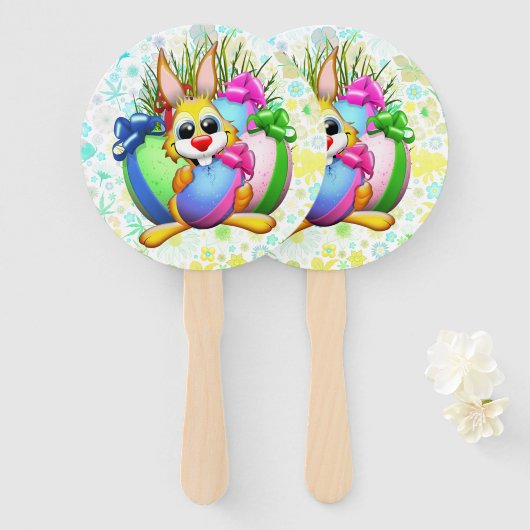 Funny Bunny biting an Easter Egg Fächer (Vorne und Hinten)