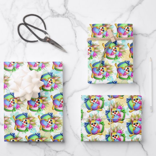 Funny Bunny biting an Easter Egg Geschenkpapier Set (Vorderseite)