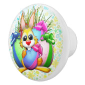 Funny Bunny biting an Easter Egg Keramikknauf (Rechts)