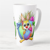 Funny Bunny biting an Easter Egg Milchtasse (Rechte Ecke)