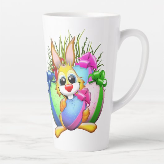 Funny Bunny biting an Easter Egg Milchtasse (Rechts)