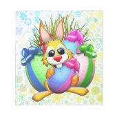 Funny Bunny biting an Easter Egg Notizblock (Vorderseite)