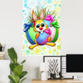 Funny Bunny biting an Easter Egg Poster (Heimbüro)