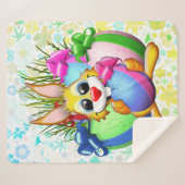 Funny Bunny biting an Easter Egg Sherpadecke (Vorderseite (Horizontal))