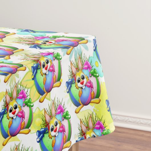 Funny Bunny biting an Easter Egg Tischdecke (Beispiel)