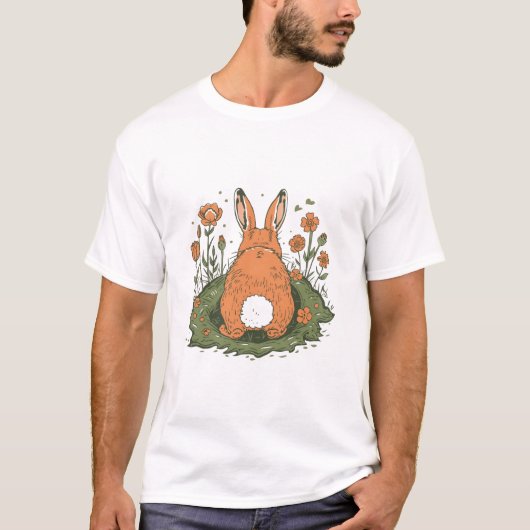 Funny Bunny Butt Easter Garden Illustration T-Shirt (Vorderseite)