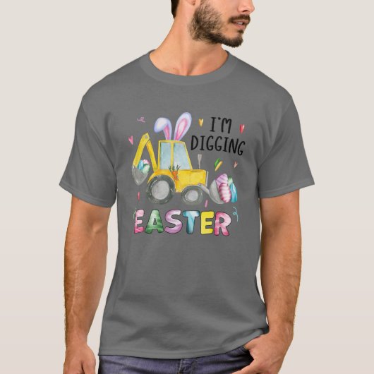 Funny Bunny Excavator Easter Egg Kid Boys Easter T-Shirt (Vorderseite)