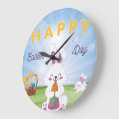 Funny Bunny Happy Easter Day Große Wanduhr (Winkel)