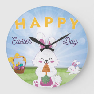 Funny Bunny Happy Easter Day Große Wanduhr