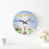 Funny Bunny Happy Easter Day Große Wanduhr (Zuhause)