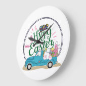 Funny Bunny Happy Easter Day Große Wanduhr (Winkel)