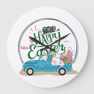 Funny Bunny Happy Easter Day Große Wanduhr