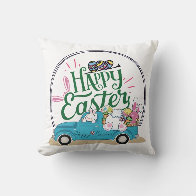 Funny Bunny Happy Easter Day Kissen (Vorderseite)