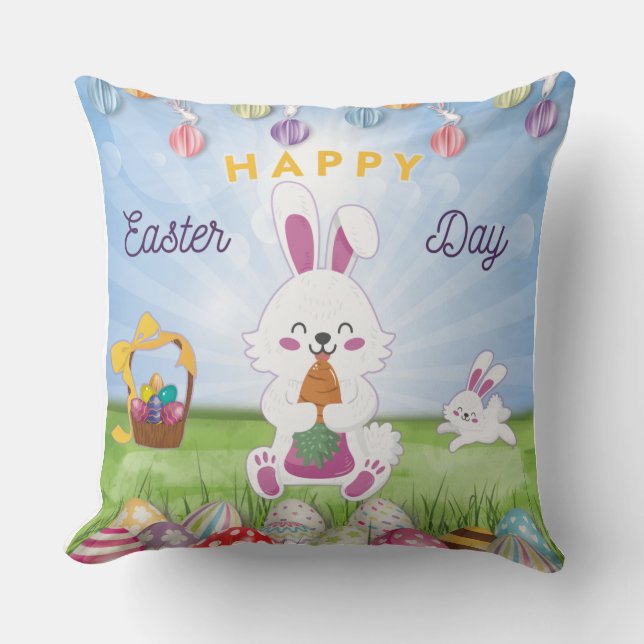 Funny Bunny Happy Easter Day Kissen (Vorderseite)