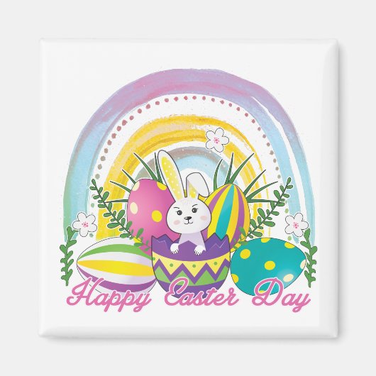 Funny Bunny Happy Easter Day Magnet (Vorne)