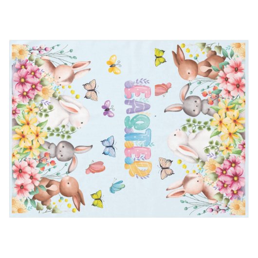 Funny Bunny Happy Easter Day Tischdecke (Vorderseite (Horizontal))