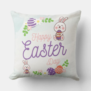 Funny Bunny Happy Ostertag Throw Kissen