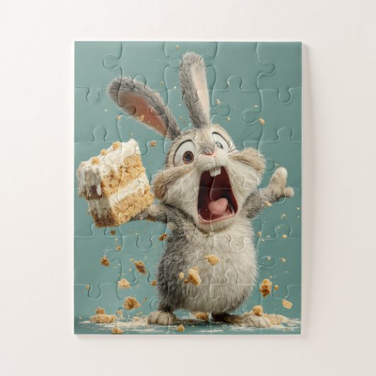 Funny Bunny mit Cake Jigsaw Puzzle (Vertikal)
