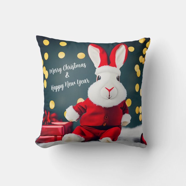Funny Bunny Niedlich Christmas Rabbit Weihnachtsge Kissen (Vorderseite)