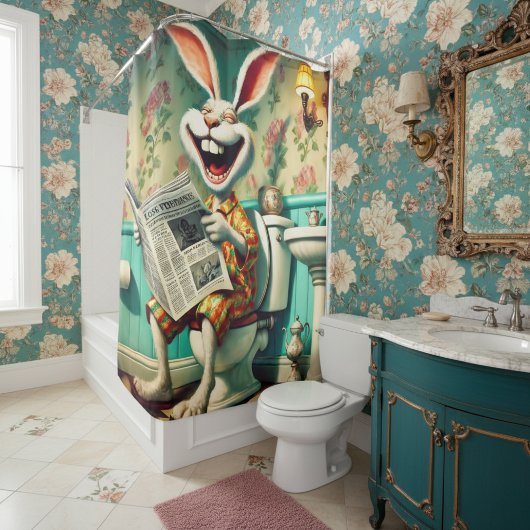 Funny Bunny on Toilet Bad Art Duschvorhang