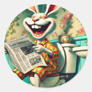 Funny Bunny on Toilet Bad Art Runder Aufkleber