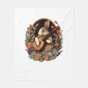 Funny Bunny Playing Banjo Gitarre Musik Rabbit Hap Fleecedecke