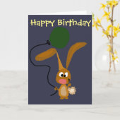 Funny Bunny Rabbit mit grünem Ballon Karte (Gelbe Blume)