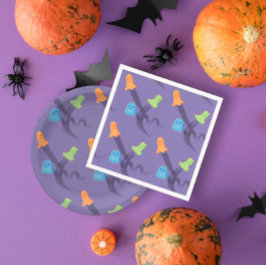 Funny bunt Geister in lila, Halloween-Party Serviette