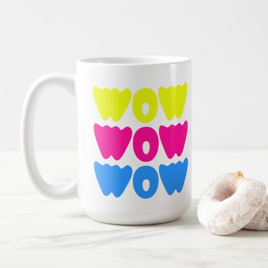 Funny bunt WOW Sprichwort Simple Pink Blue Gelb Kaffeetasse (Mit Donut)