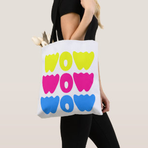 Funny bunt WOW Sprichwort Simple Pink Blue Gelb Tasche