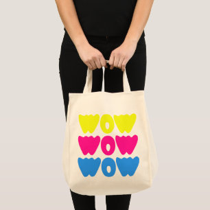 Funny bunt WOW Sprichwort Simple Pink Blue Gelb Tragetasche