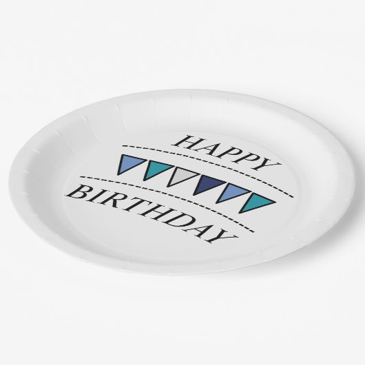 Funny Bunting Happy Birthday Pappteller (Schrägansicht)