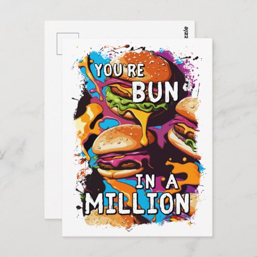 Funny BURGER Bun in a Million Puff für Food Lovers Postkarte (Vorne/Hinten)