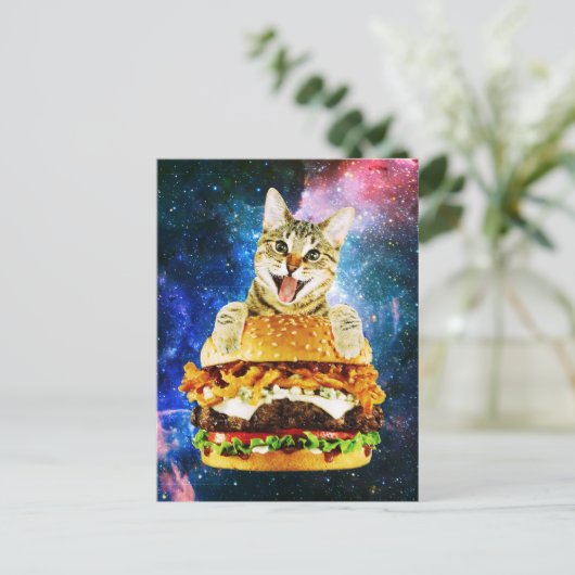 Funny Burger Cat Postkarte (Stehend Vorderseite)