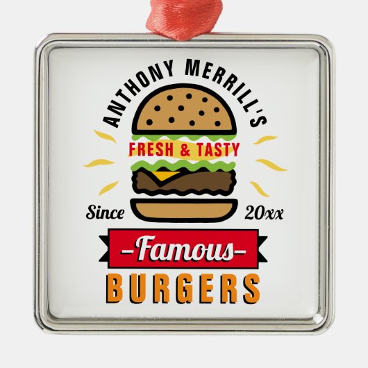 Funny Burgers Individuelle Name Ornament Aus Metall (Vorne)