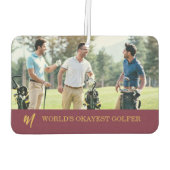 Funny Burgundy Monogram Golf Foto Autolufterfrischer (Rückseite)